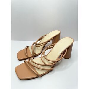 Nine West Sandals Womens Size 12 Tan Strappy Block Heel Square Open Toe